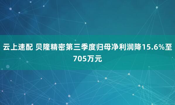云上速配 贝隆精密第三季度归母净利润降15.6%至705万元