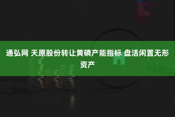 通弘网 天原股份转让黄磷产能指标 盘活闲置无形资产